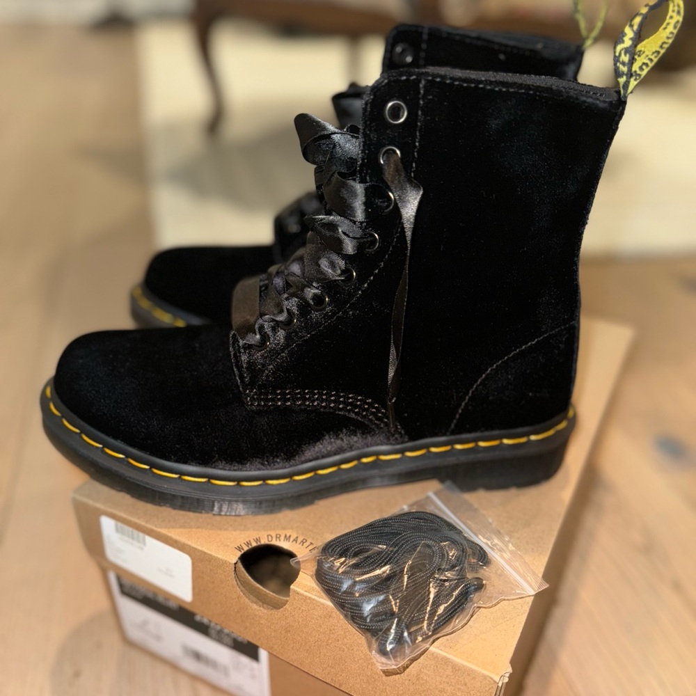 Brand NEW with box velvet Dr “Doc” Martens with extra set of laces in box